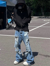 vintage ripped flared jeans blue straight baggy jeans trousers streetwear luxury loose casual distressed denim pants male unique jeans style 601