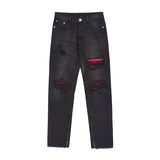 knee ripped patchwork jeans for men hip hop skinny biker taped jean trouser slim fit black denim pants fashion streetwear jogger unique joggers style 3011