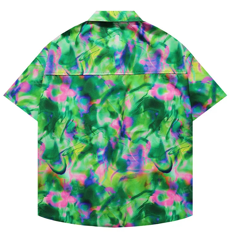 Summer Thin Half Sleeve Shirt Green Colorful Fantasy Top Casual Loose Fashion Clothing Beach