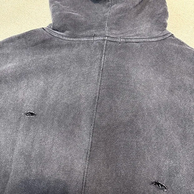 Street skater hoodie with distressed washed-out graphics