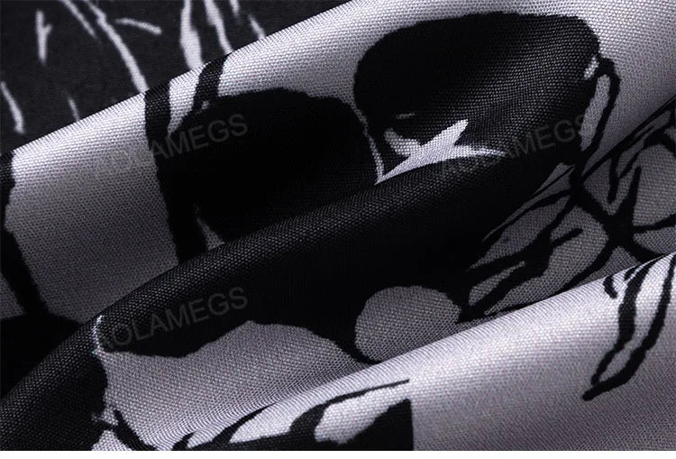 Men Hawaiian Shirt Retro Floral Print Short Sleeve Blouse Hong Kong Style Summer Beach Vacation Tops Casual Loose Shirt Black