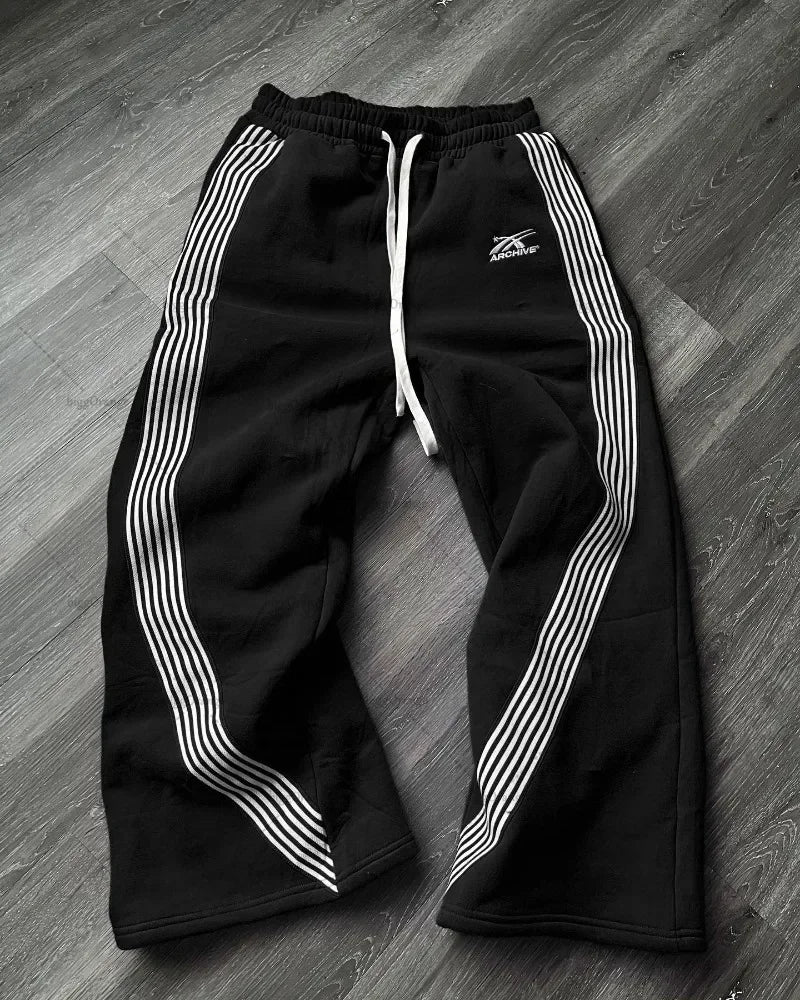 american retro classic striped sweatpants hip hop high street oversized wide leg pants men fashion trend versatile streetwear unique joggers style 2655