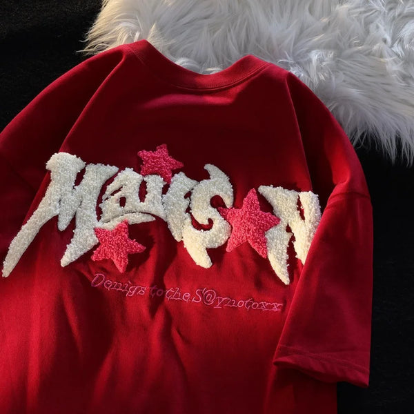 Vaporwave Aesthetic print tee – Cartoon 3D Letter Flocking Embroidery Hip Hop T Shirts Unise