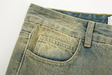 High Street Washed Hole Frayed Yellow Mud Jeans Men's Harajuku Retro Straight Pockets Solid Color Baggy Casual Denim Trousers