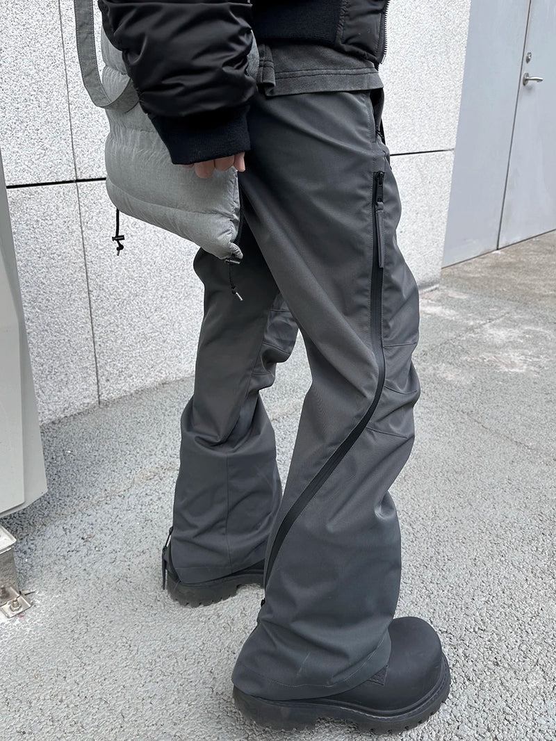 streetwear ribbons functional curve zipper baggy cargo pants for men vibe style straight baggy casual trousers oversized unique cargo style 791
