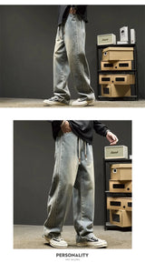 elastic waist baggy jeans for men side striped wide leg denim pants korean fashion casual trousers y2k vintage jean hombre unique jeans style 3245