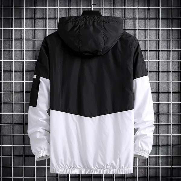 bold graphic coat, high-street look, for men, fall streetwear outfit, oversized style, layered fashion, modern aesthetic, graphic detail