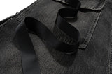 ro style ribbons wide leg multi pockets smoke grey baggy jeans for men straight pantalones hombre drawstring denim trousers unique jeans style 1212
