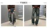 butterfly print jeans men streetwear fashion vibe loose casual hiphop straight washed denim pant jeans cityboy teen trousers unique jeans style 2678