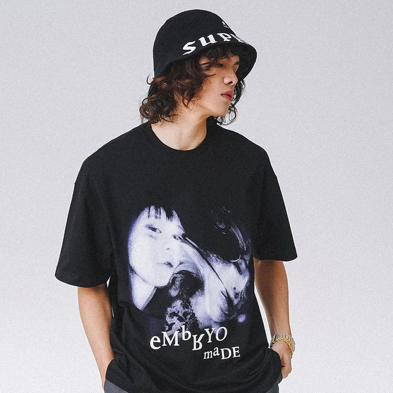 Skatercore Graphic tee – Streetwear T Shirt Men Hip Hop Illusion Girl Letter Print T