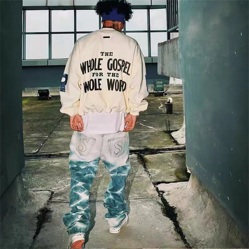 RRR123 Brand FASHION Jerry Same High-Street Print Gospel Cross Cotton Casual Long-Sleeved Roundneck Sweatshirt Pullover