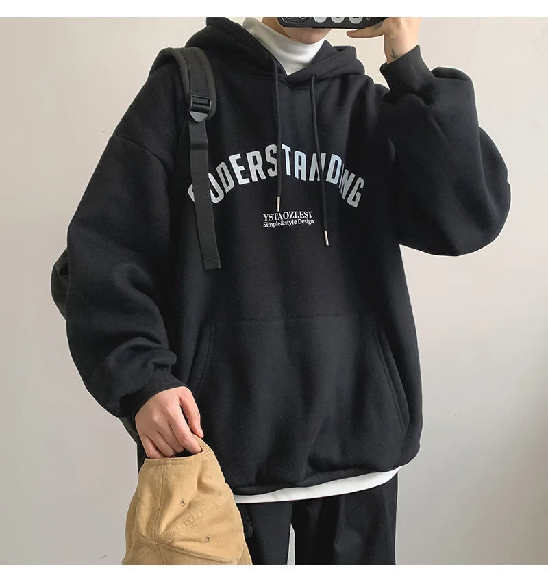 Autumn Mens Letter Design Printed Pullovers Hoodies Y2K Vintage Street