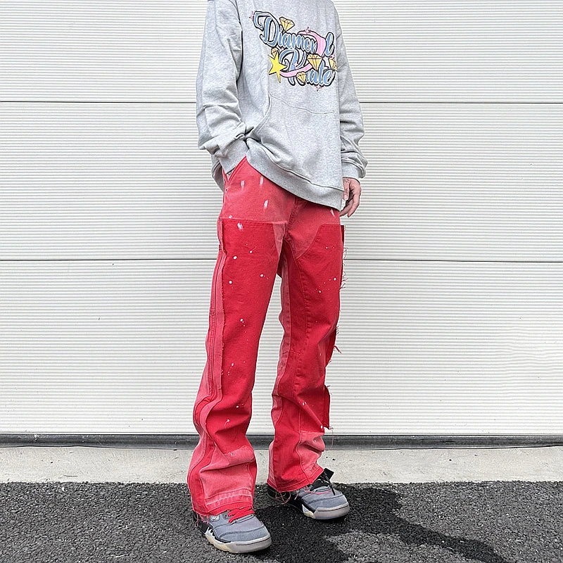 color washed denim mens jeans pants fashion graffiti patchwork loose biker red jeans streetwear hip hop casual straight pants unique jeans style 5173