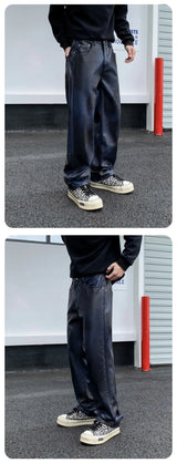 men streetwear fashion hip hop punk gothic vibe casual straight leather pant man y2k trousers motorcycle pants stage clothing unique default style 2412