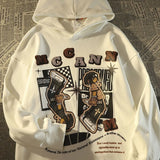 American Gothic fashion brand cartoon hip-hop print mens and womens loose high street style couple hooded wool sweatshirt