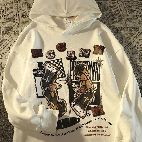 American Gothic fashion brand cartoon hip-hop print mens and womens loose high street style couple hooded wool sweatshirt