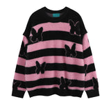 fashion striped sweaters women casual botton open sleeves butterfly knitted streetwear y2k warm furry o neck pullover knitwear - 2025 streetwear drop, vintage look oversized hoodie, unisex casual winter pullover