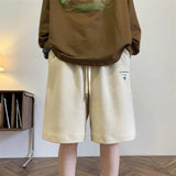 summer mens letter appliques waffle shorts baggy running wide leg casual short pants solid drawstring gym straight y2k shorts drawstring street shorts