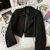 Black Short Blazer For Women Trendy 2024 Versatile Notch Collar Short
