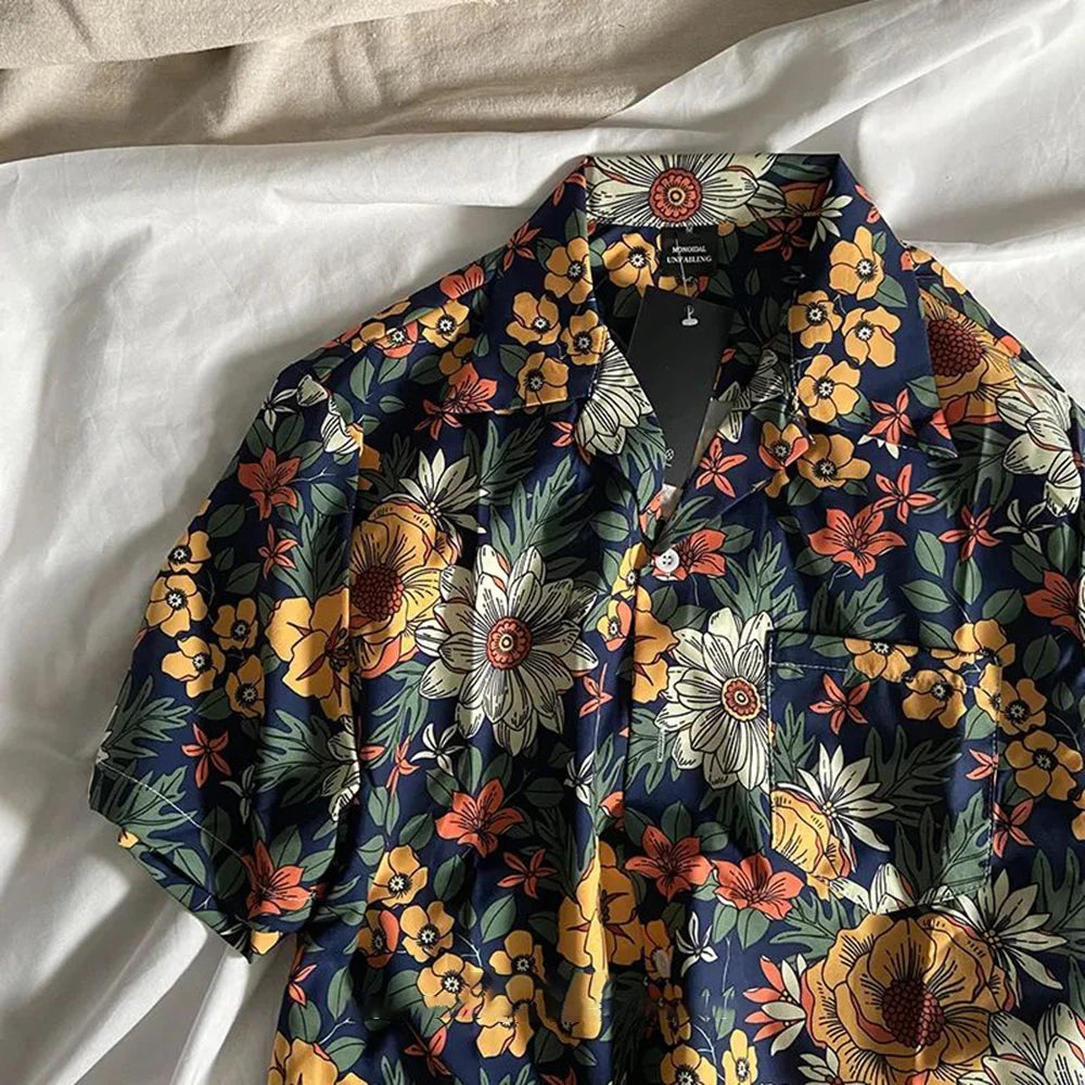 Fashionable Plant Floral Cuban Collar Short-Sleeved Floral Shirt For Men Women Trendy Retro Shirt
