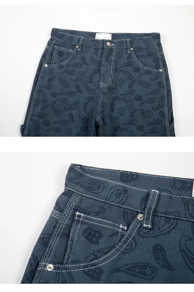 hip hop straight denim jeans pants fashion zipper paisley jeans streetwear mens new casual loose trousers jean pants joggers unique joggers style 4061
