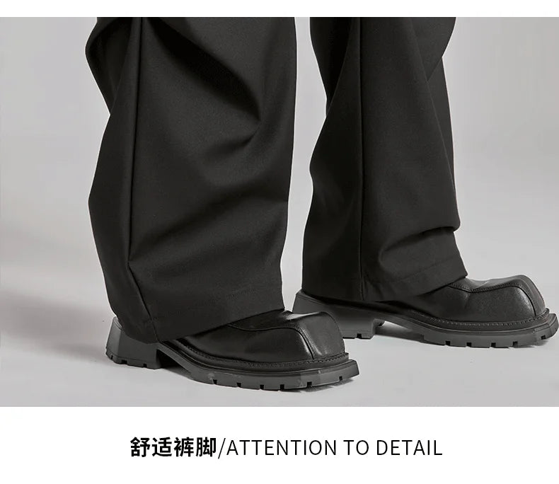 extended length edition wrinkle fashion men streetwear fashion hip hop vibe loose casual straight black suit pant trousers unique default style 1926