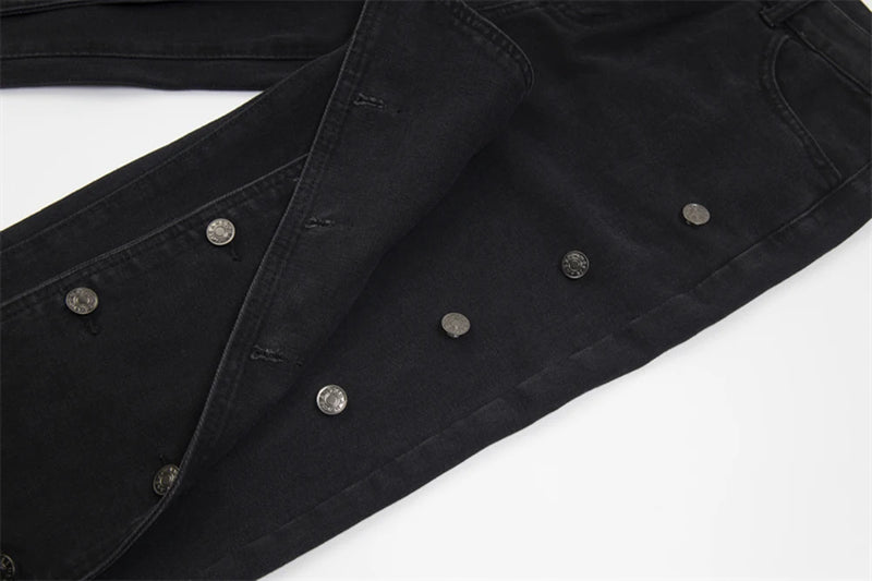 detachable button black washed baggy jeans for men straight harajuku ropa hombre loose denim trousers oversized cargo pants unique cargo style 615