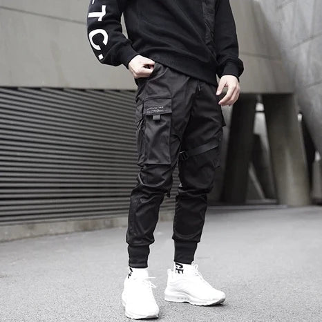 men side pocket cargo harem pants elastic waist trouser streetwear hip hop loose fit ankle drawstring military sweatpant jogger unique joggers style 2773