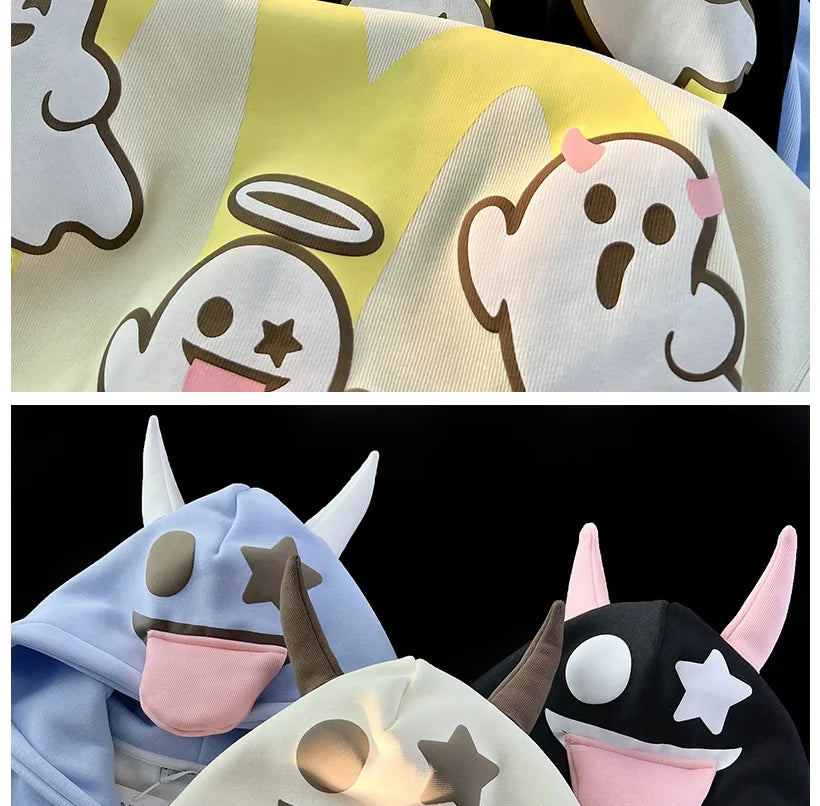 Japanese Devils Corner Hoodie Womens Couple Loose Gothic Winter Clothing Plush Hoodie