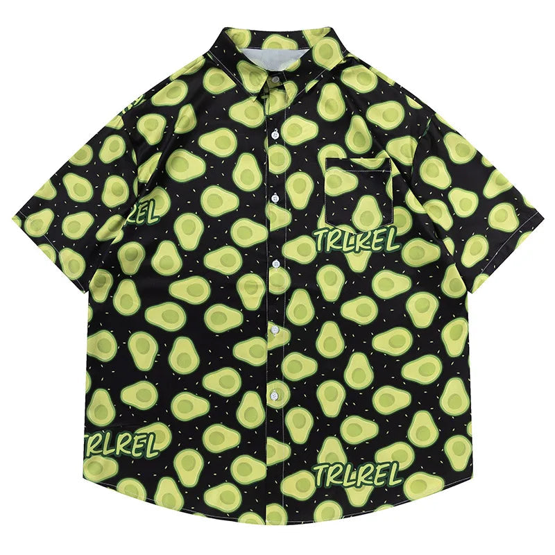 Men Summer Green All Over Printed Shirt Hawaiian Beach Casual Top Unisex