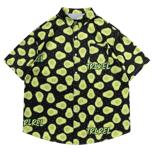 Men Summer Green All Over Printed Shirt Hawaiian Beach Casual Top Unisex