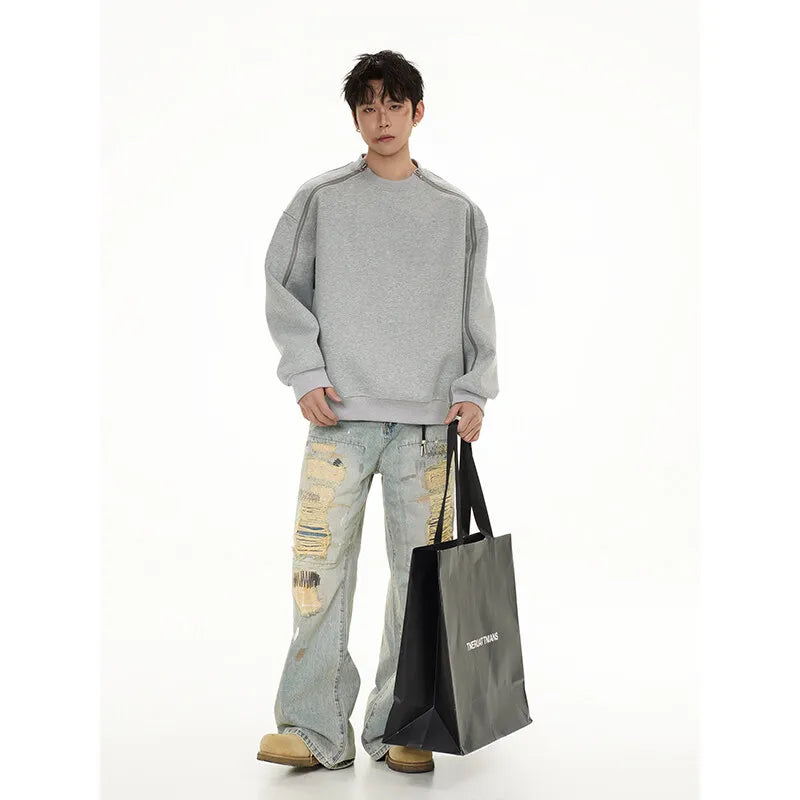 Zipper Pullover Sweatshirt Men Women Streetwear Fashion Loose Casual B