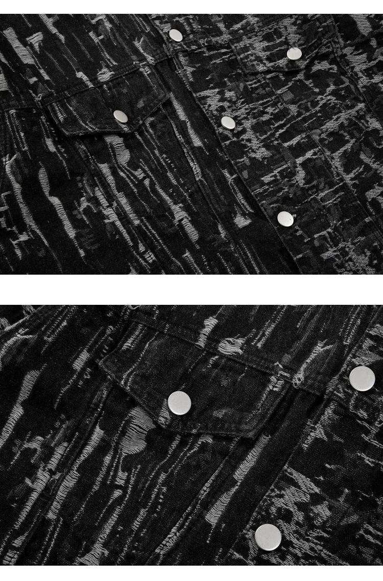 irregular scratched ripped holes denim jackets 2023 fashion turn down collar mens jean outerwear casual streetwear jeans nan  - variant style 174b58 for streetwear fashion