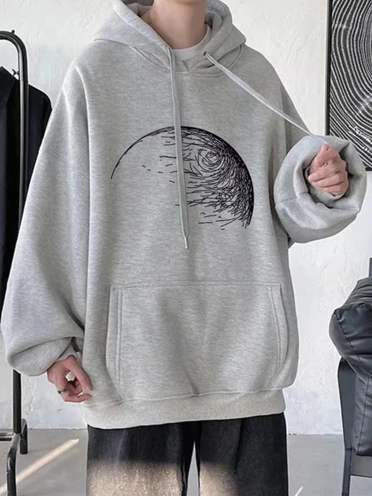 Goth Fashion Graphic Printed Hoodies Mens Autumn Hip Hop Fashion Oversized