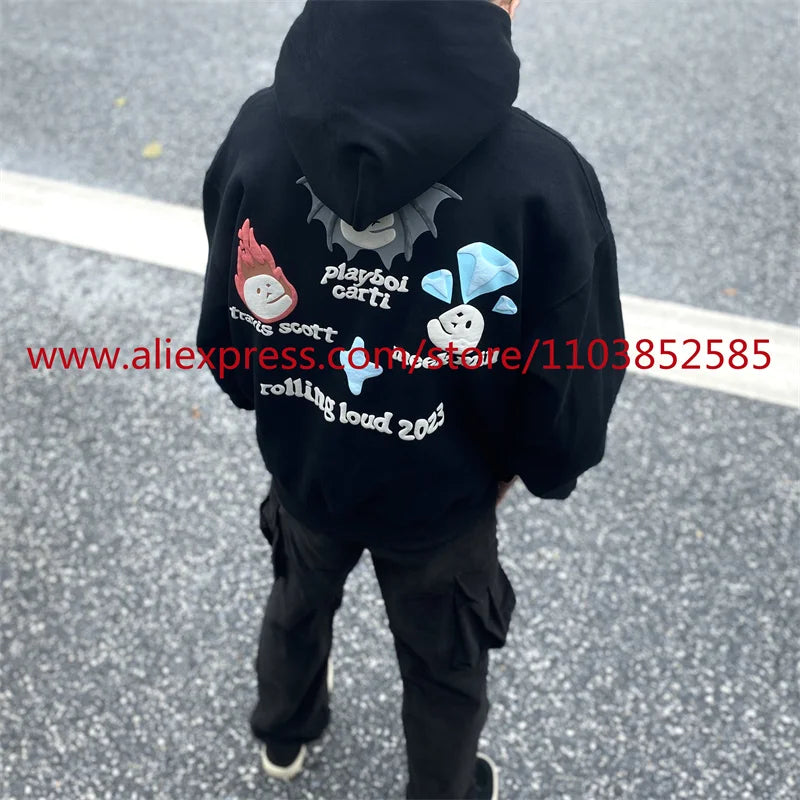 2024 New Autumn Winter Vintage Velvet Hoodie Long Sleeve American Heav