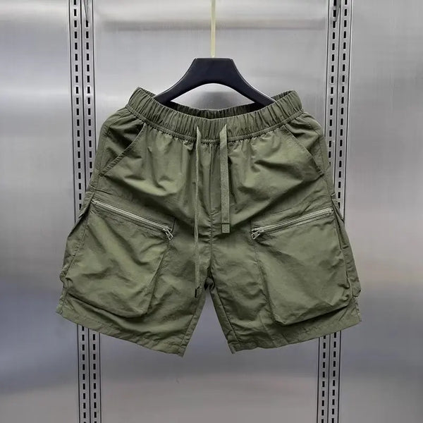 men shorts summer outdoor glossy cool feeling quick dry wide leg pants functional wind large pockets trendy men workwear shorts drawstring street shorts