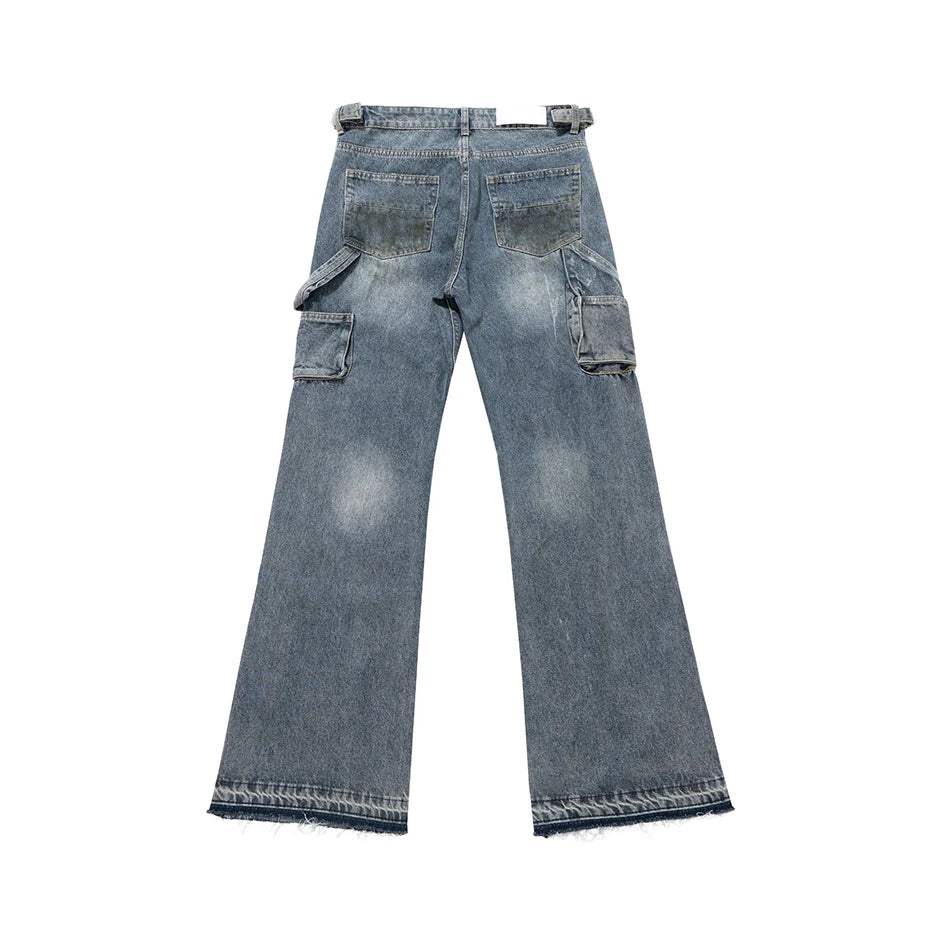 men blue ripped baggy jeans dirty printed distressed loose denim pants male luxury designer fashion jeans trousers unique jeans style 1360