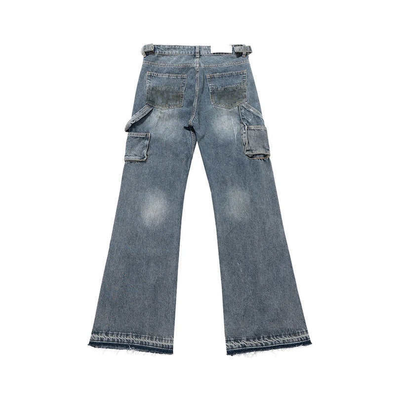 men blue ripped baggy jeans dirty printed distressed loose denim pants male luxury designer fashion jeans trousers unique jeans style 1360