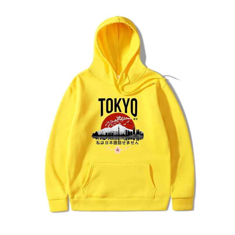 Japanese Tokyo Sakura Print Mens Hoodie Fashion Winter Autumn Mens Wom
