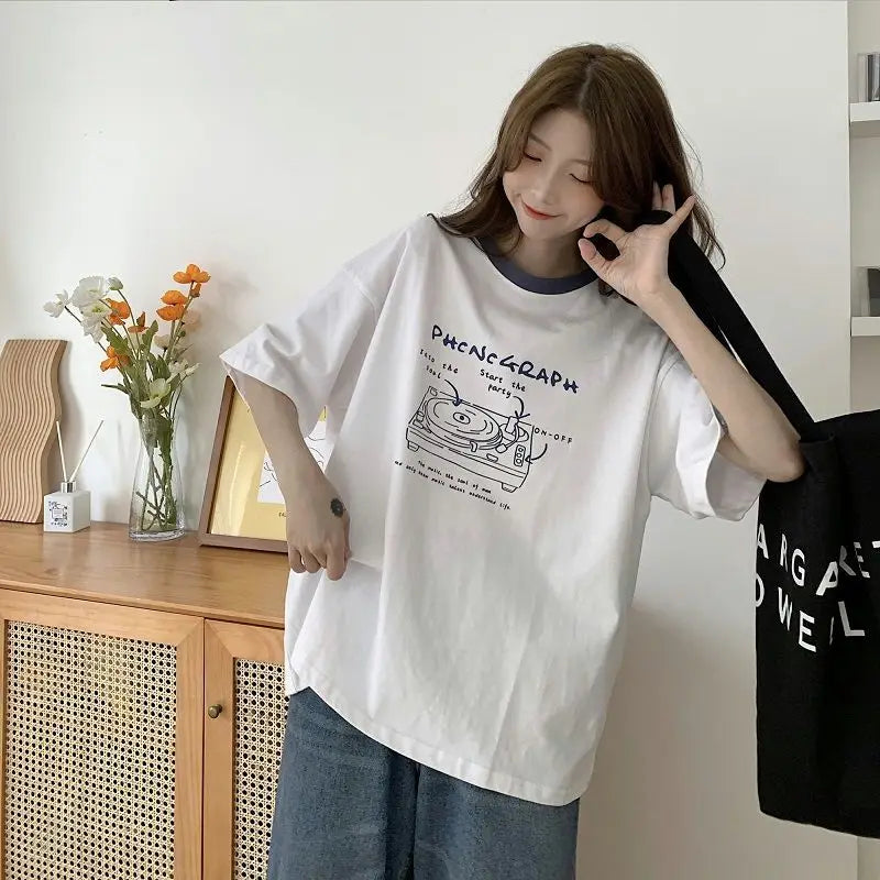Glitchcore Oversized shirt – Summer Japanese Girly Cotton Short Sleeved T Shirt For Women