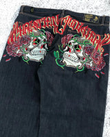 goth hip hop oversized skull embroidery pattern y2k baggy jeans new men and women straight black jeans retro casual denim pants denim street jeans