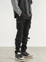 mens high street jeans casual hip hop military cargo pockets trousers new fashion slim fit zipper skinny denim pants joggers sporty tapered joggers