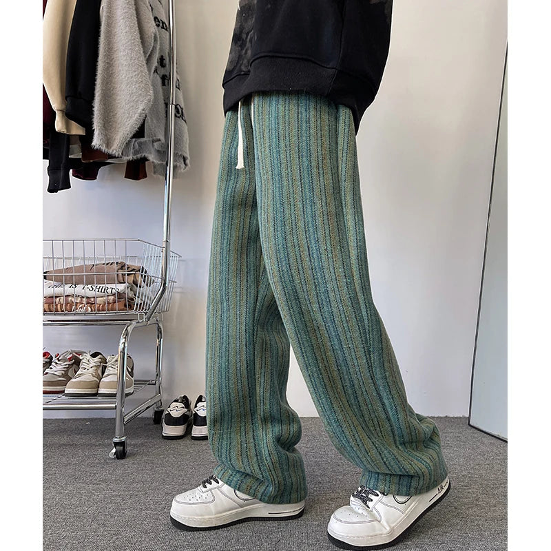 high quality stripe plaid mens trousers baggy straight fashion classic padded autumn winter casual pants male plus size m 8xl unique default style 1195