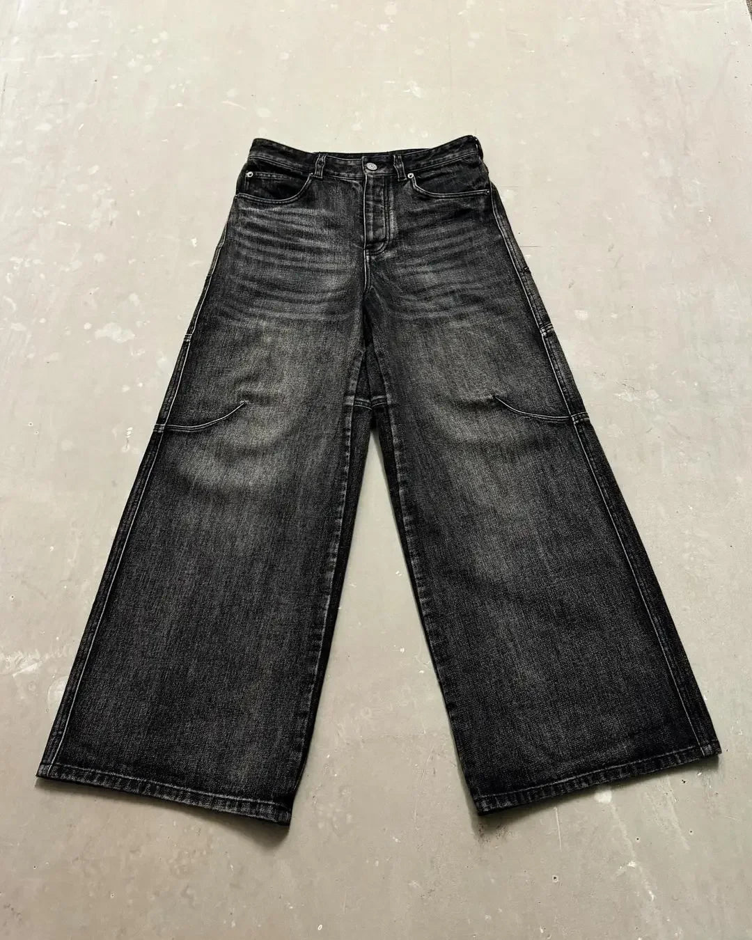 y2k baggy jeans women hip hop goth retro high waisted jeans black slouchy oversized embroidery pattern denim pants streetwear unique jeans style 605