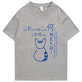 Anime Tokyo Men Tshirts Japanese Oversized Cute Cat Cartoon Print Male Casual Short Sleeve Tops Loose Summer Harajuku Tee Shirt