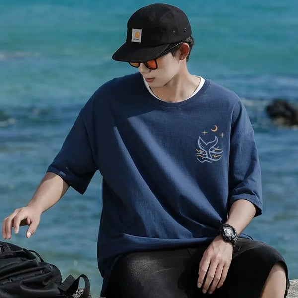 Skatercore Vintage anime – Kawaii Whale Tail Print T Shirt Men Hip Hop Fashion Cotton G