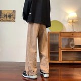 2023 korean fashion ankle zipper vintage brown men jeans pants luxury straight hip hop casual denim trousers pantalones hombre denim street jeans