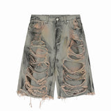 destroy ripped big holes spliced denim jeans shorts hip hop loose short pant harajuku half baggy jeans mens summer casual shorts vintage washed jeans