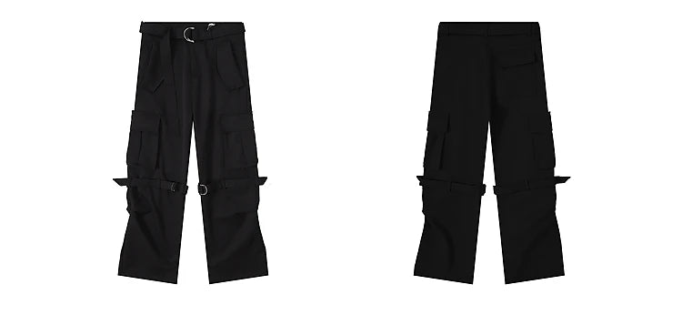 fashion cargo pants adjustable belts waist with side pockets joggers streetwear pant unisex casual loose straight baggy trousers unique joggers style 375