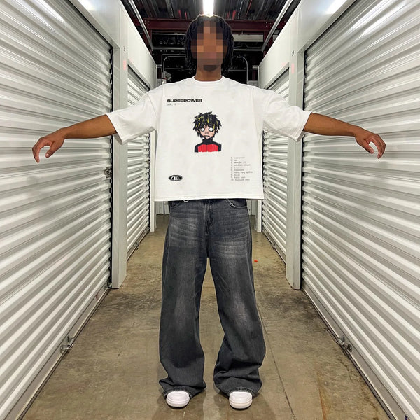 sadcore harajuku tee with chaotic glitch manga print